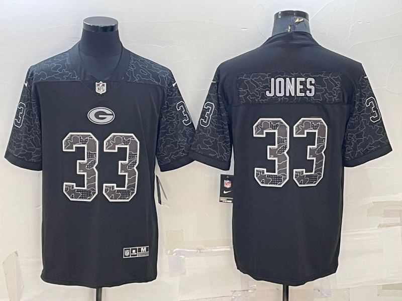 Men Green Bay Packers 33 Jones Black Reflector 2022 Nike Limited NFL Jersey